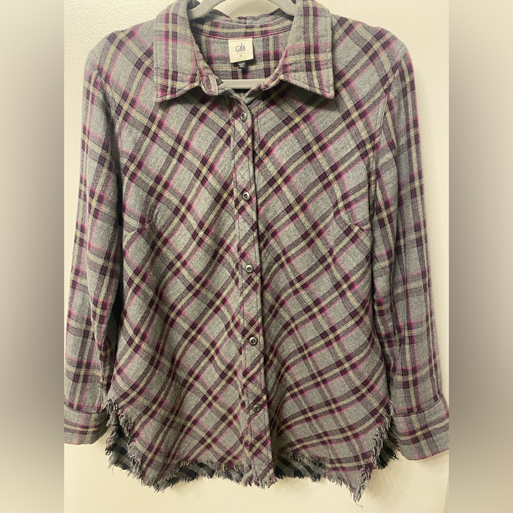 CABI Highland Flannel Plaid Gray and Purple